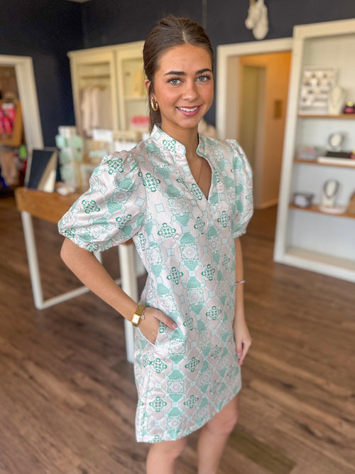 Antique Jacquard Mini Dress