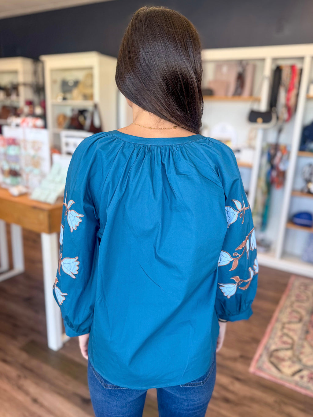 Teal Embroidered Top