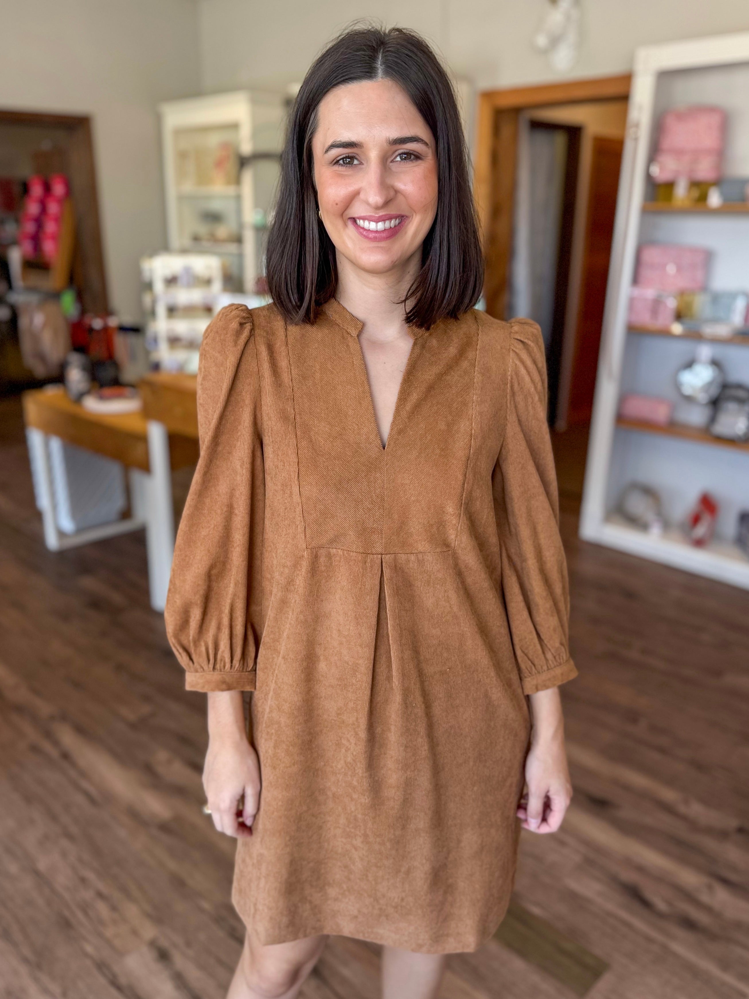 Corduroy Dress in Camel