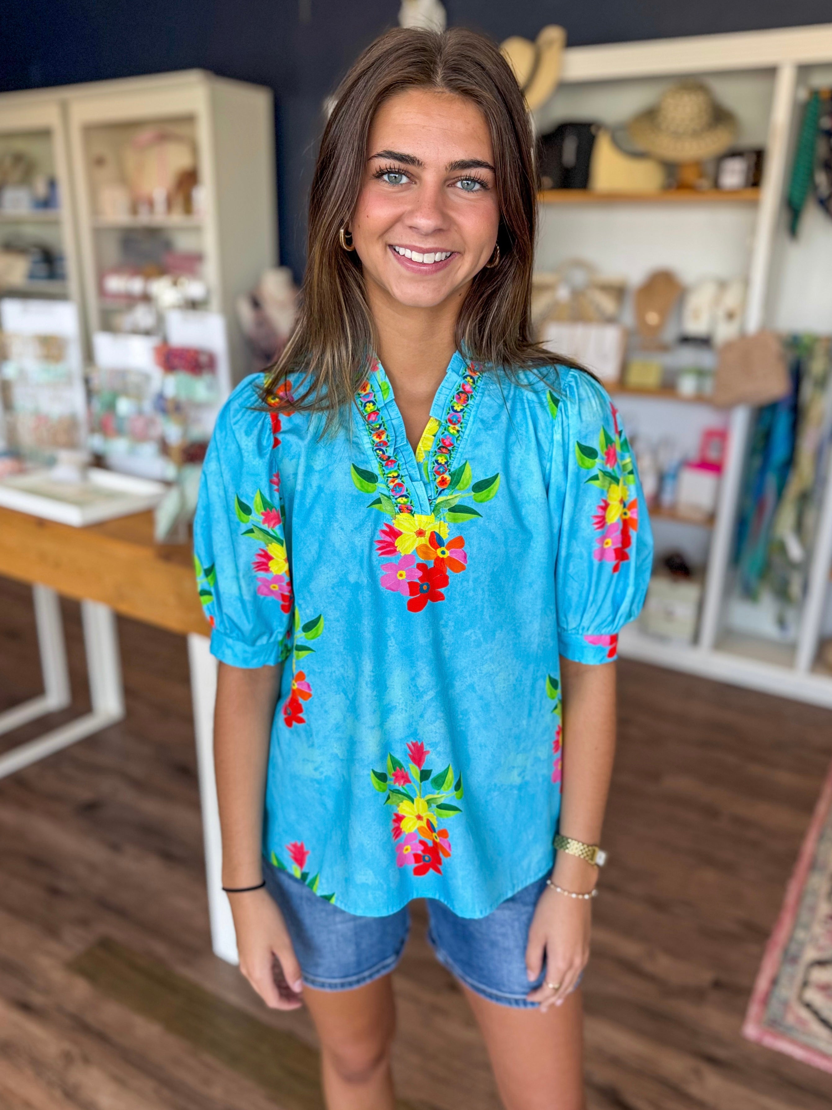 Eva Blouse in Floral Sky