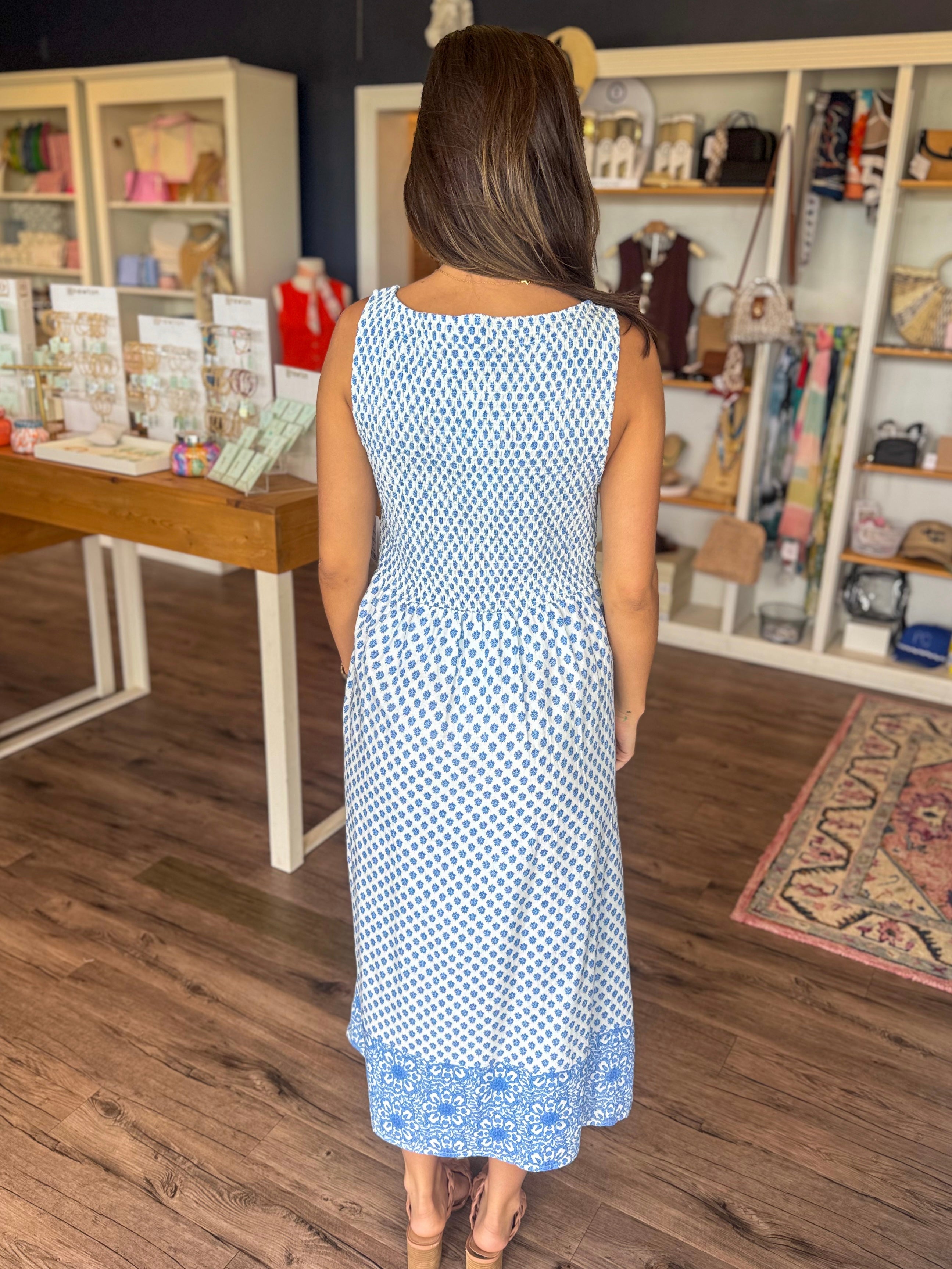 Blue Border Maxi Dress