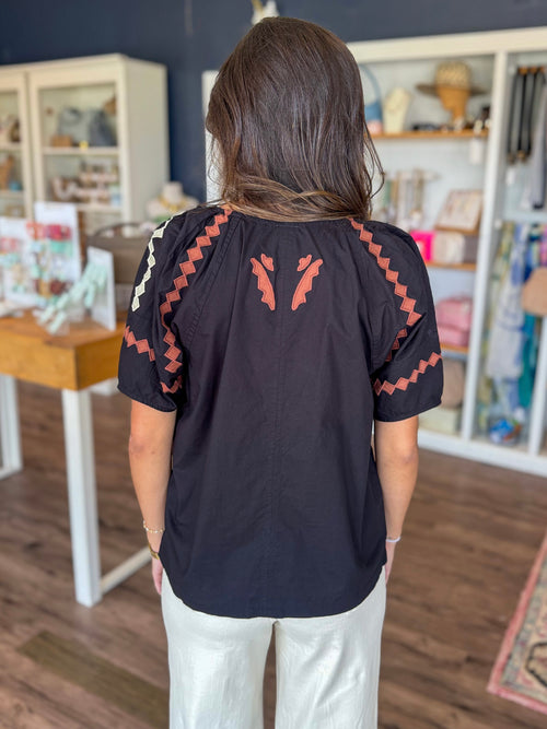 Black and Brown Appliqué Top