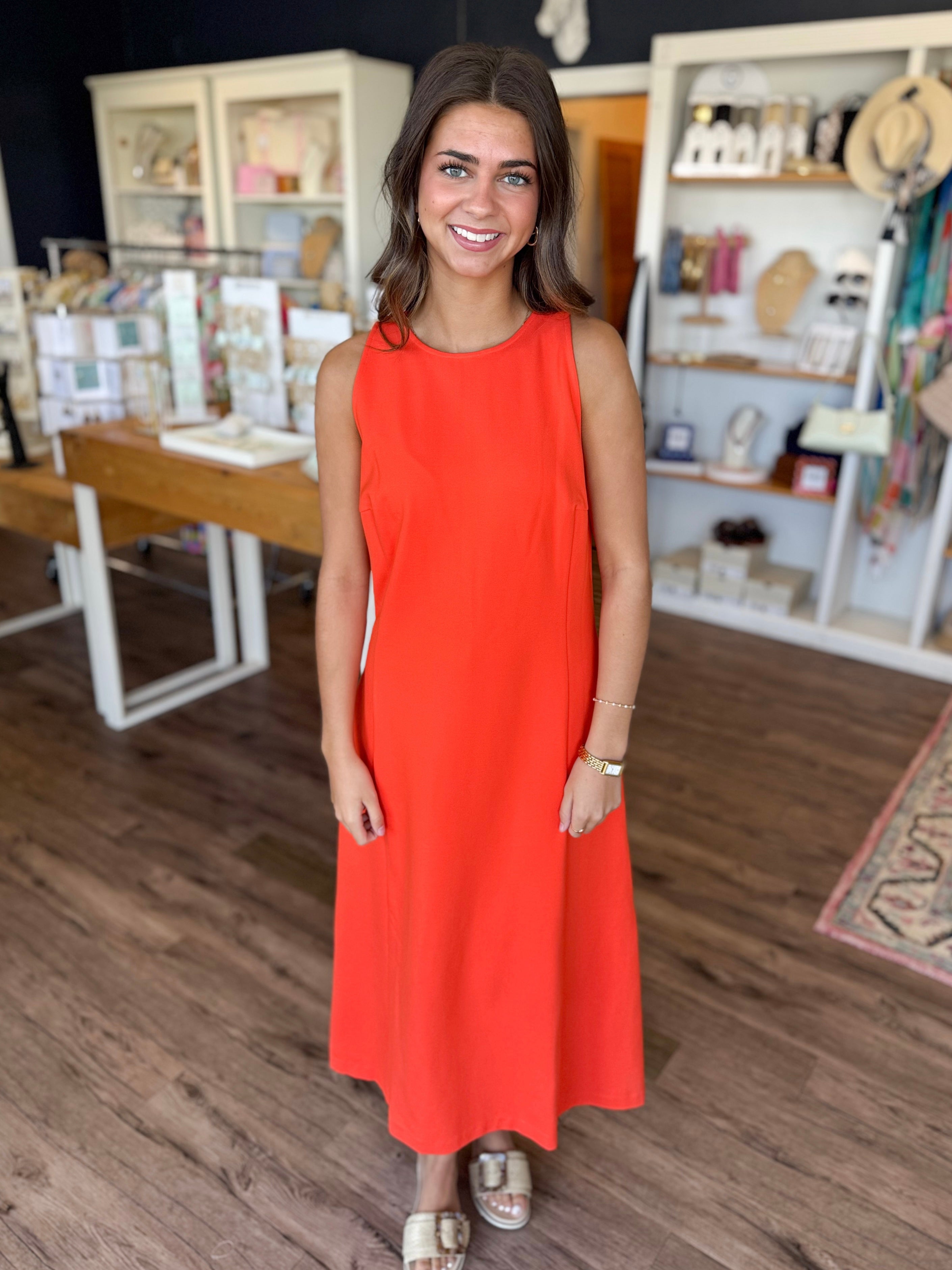 Sunset Coral A Line Midi Dress