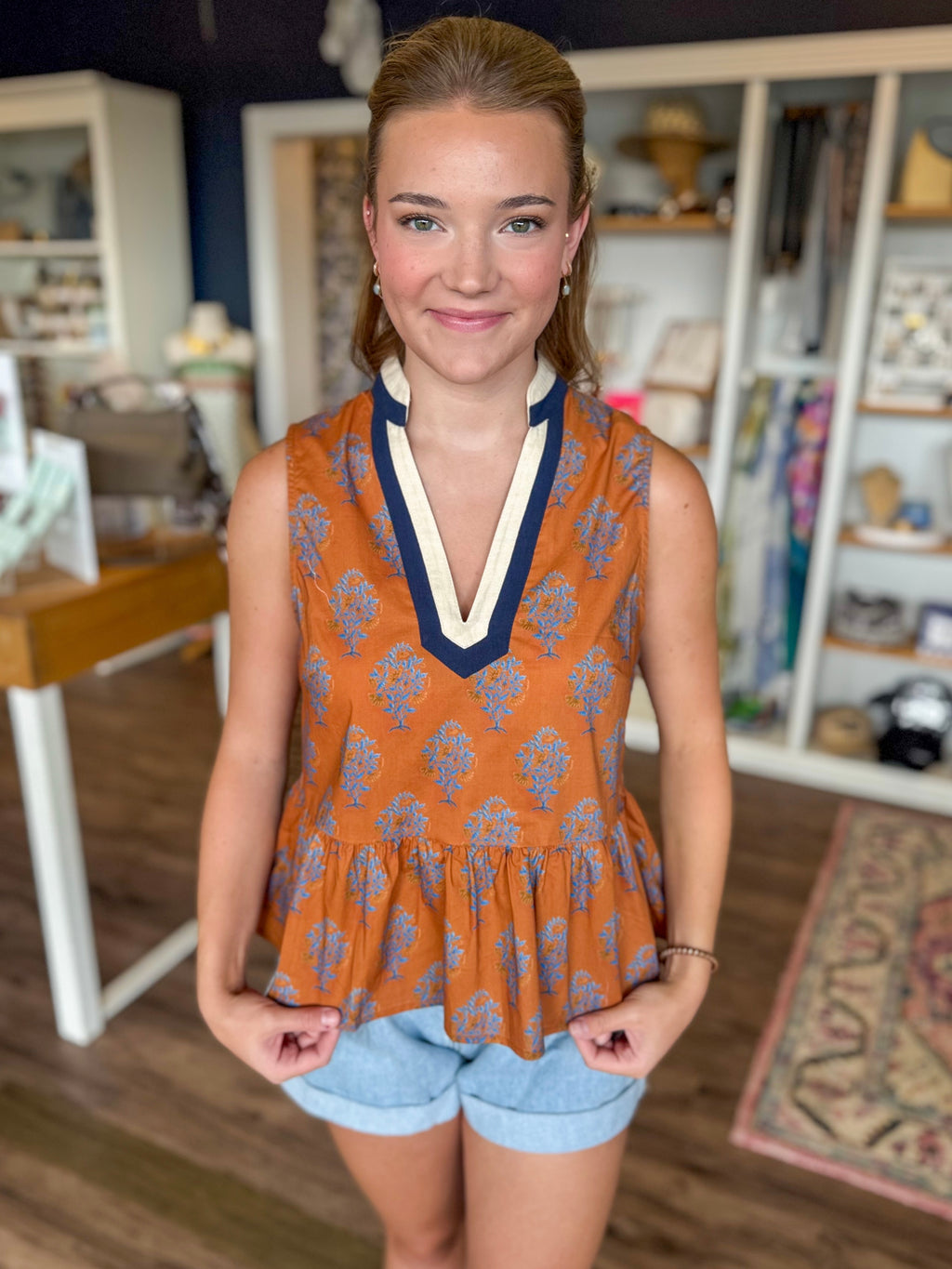 Floral Peplum Top in Rust
