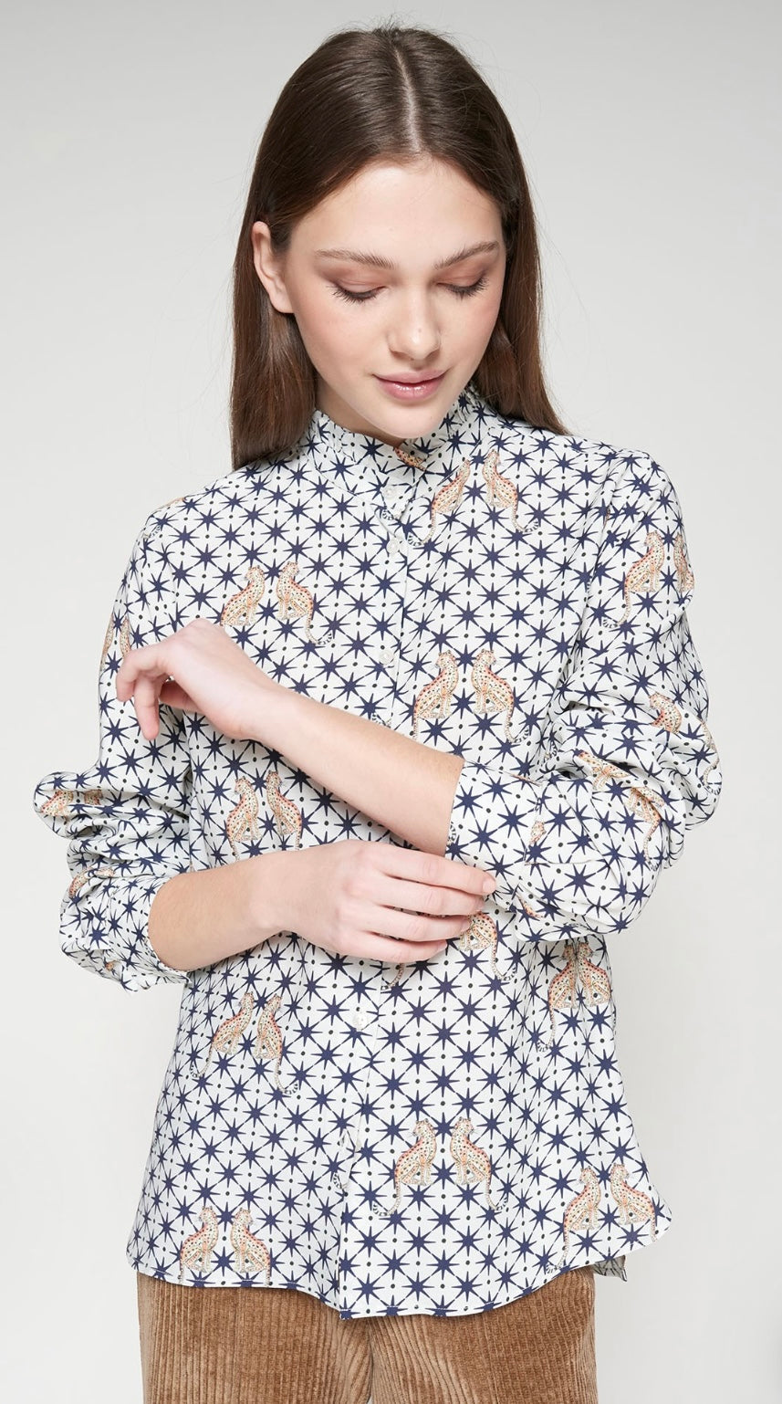 Navy Star Leopard Print Blouse