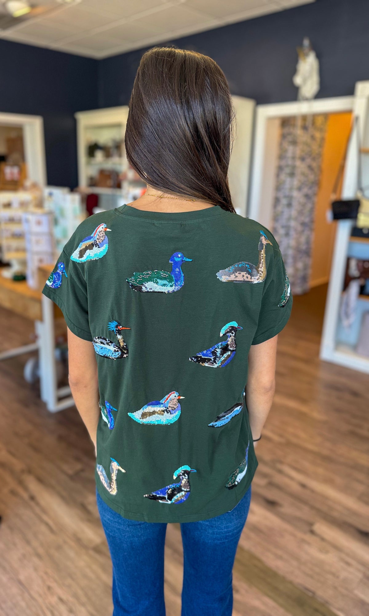 Olive Sequin Duck Tee