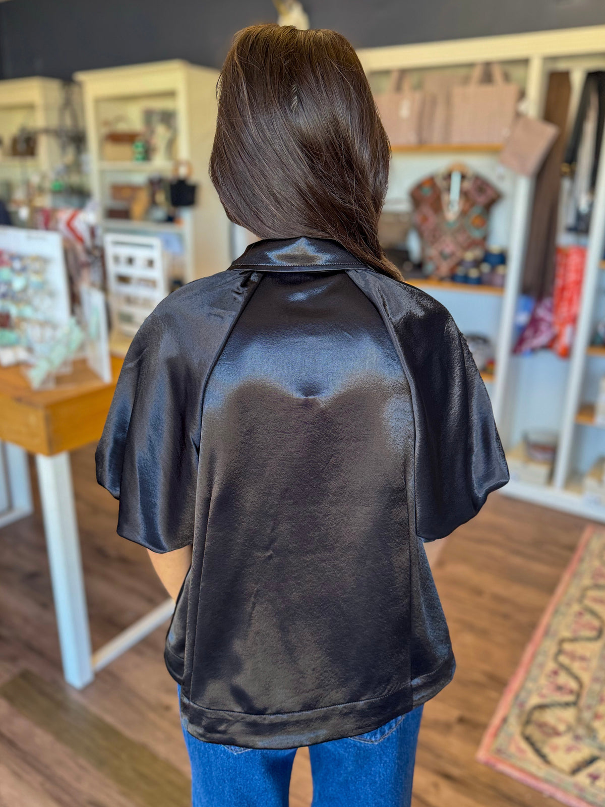 Stephanie Short Sleeve Satin Top