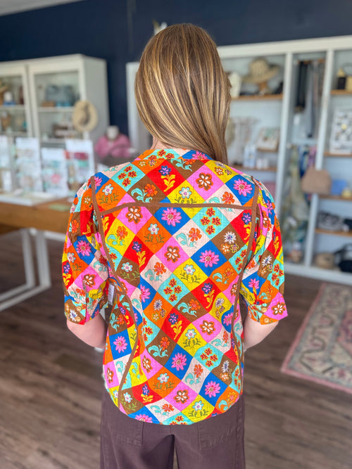 Block Patch Floral Top