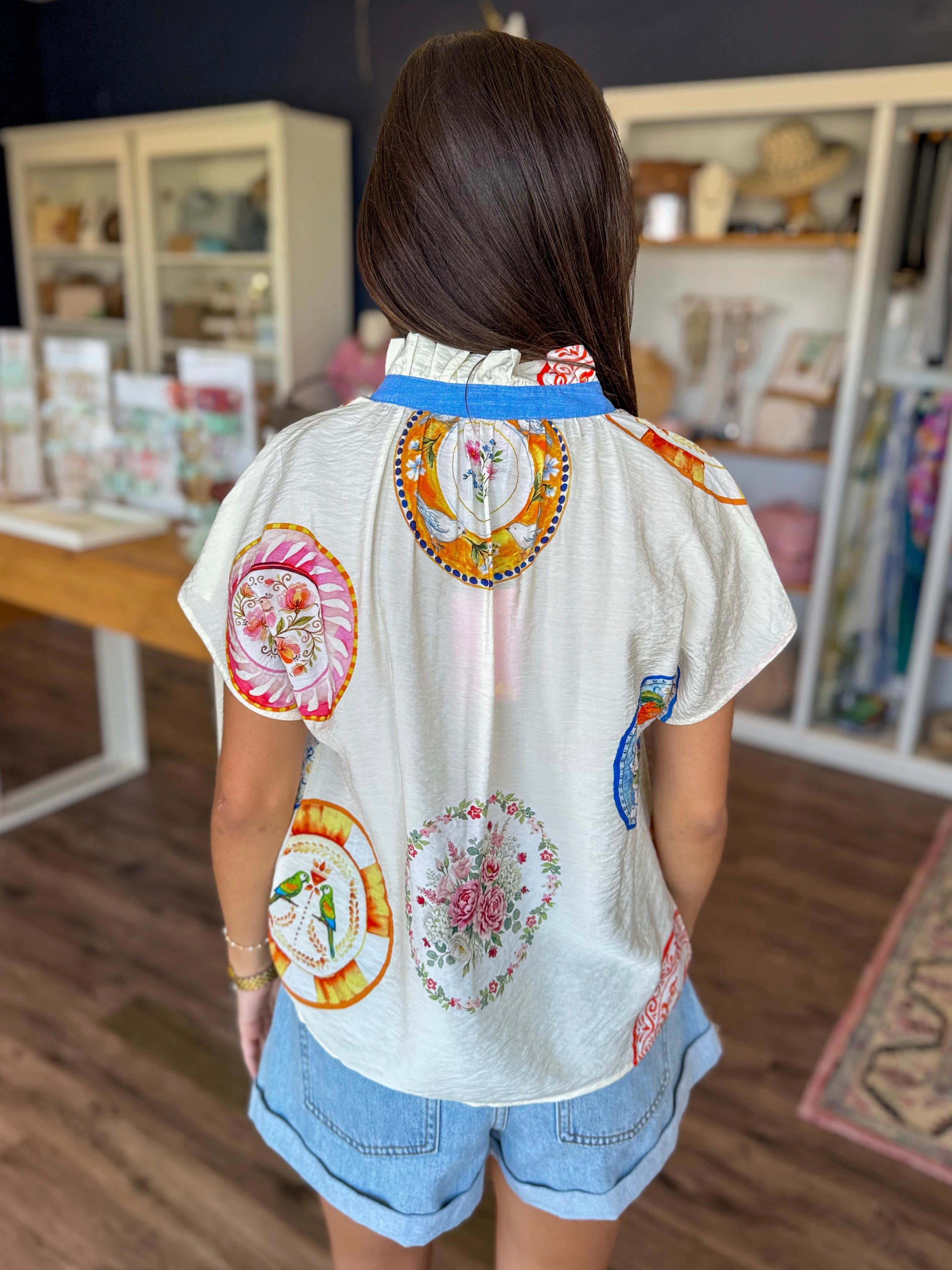 Cream Floral Rounds Top