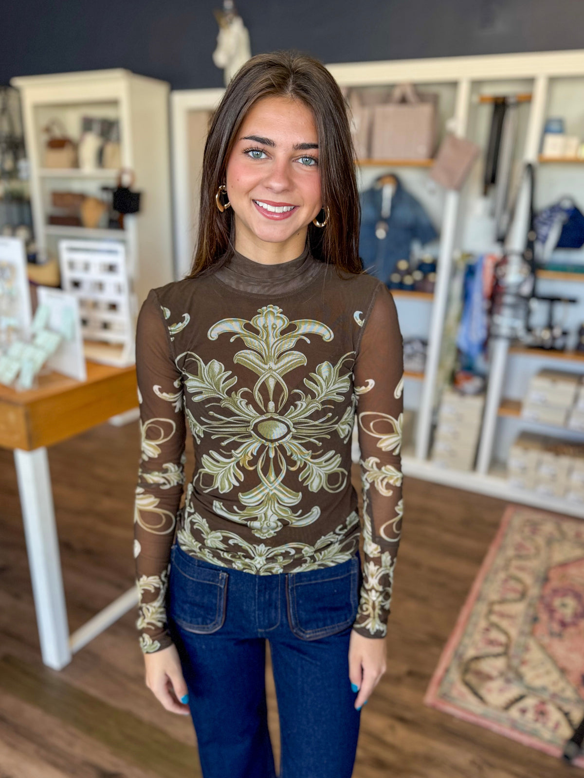 Jessa Mesh Top in Brown