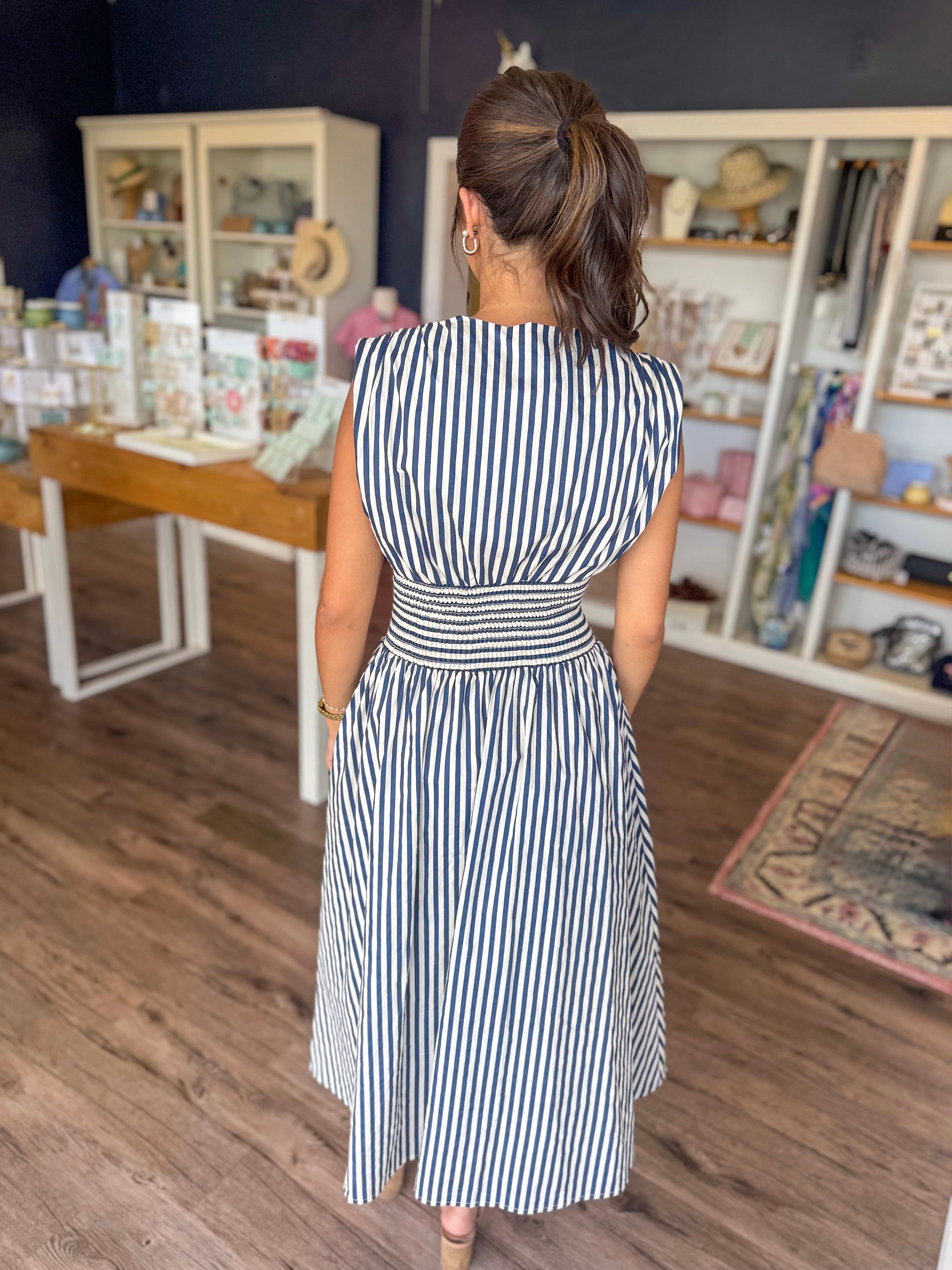 Navy Stripe Zip Front Dress