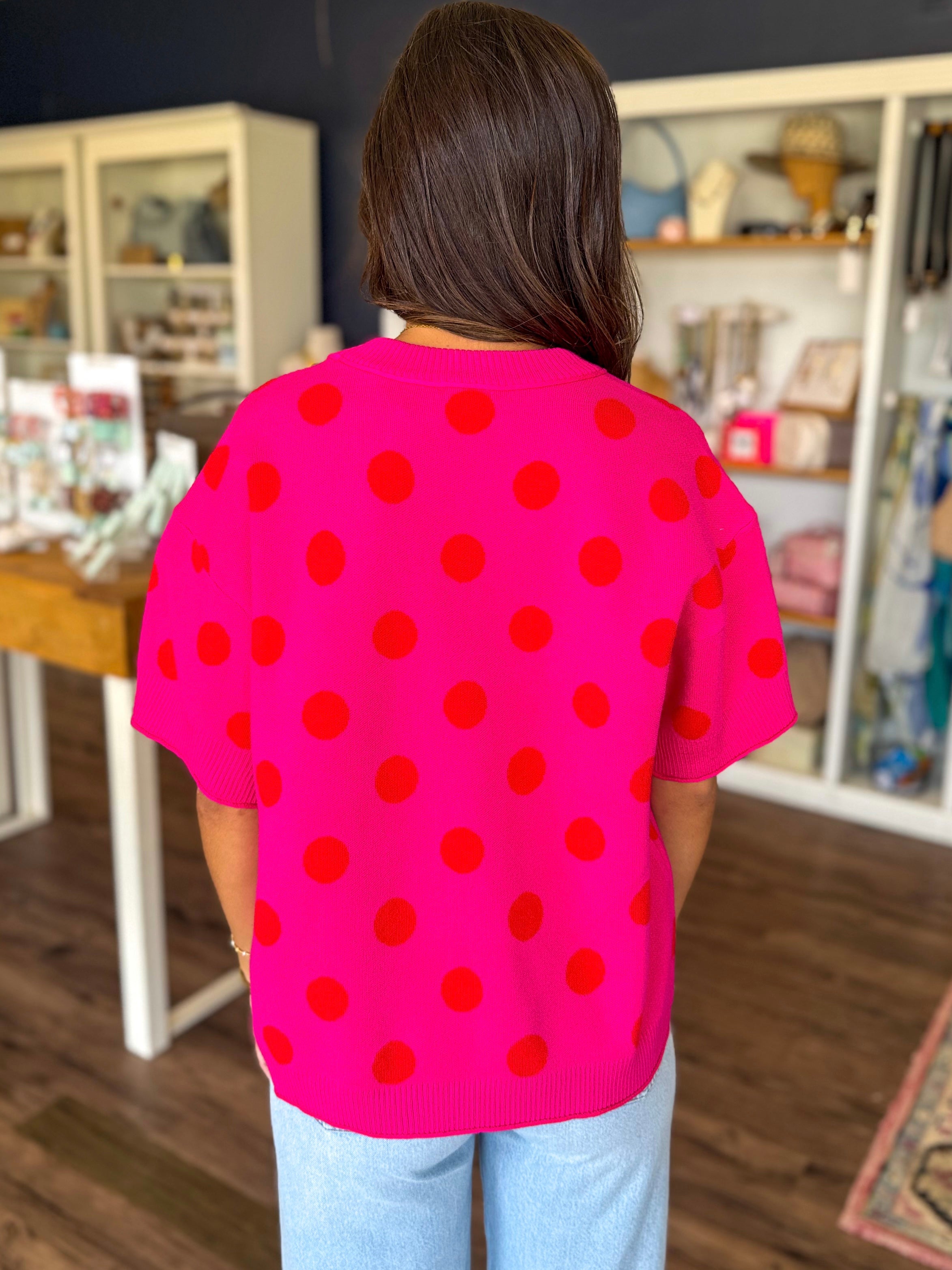 Red and Pink Polka Dot Sweater