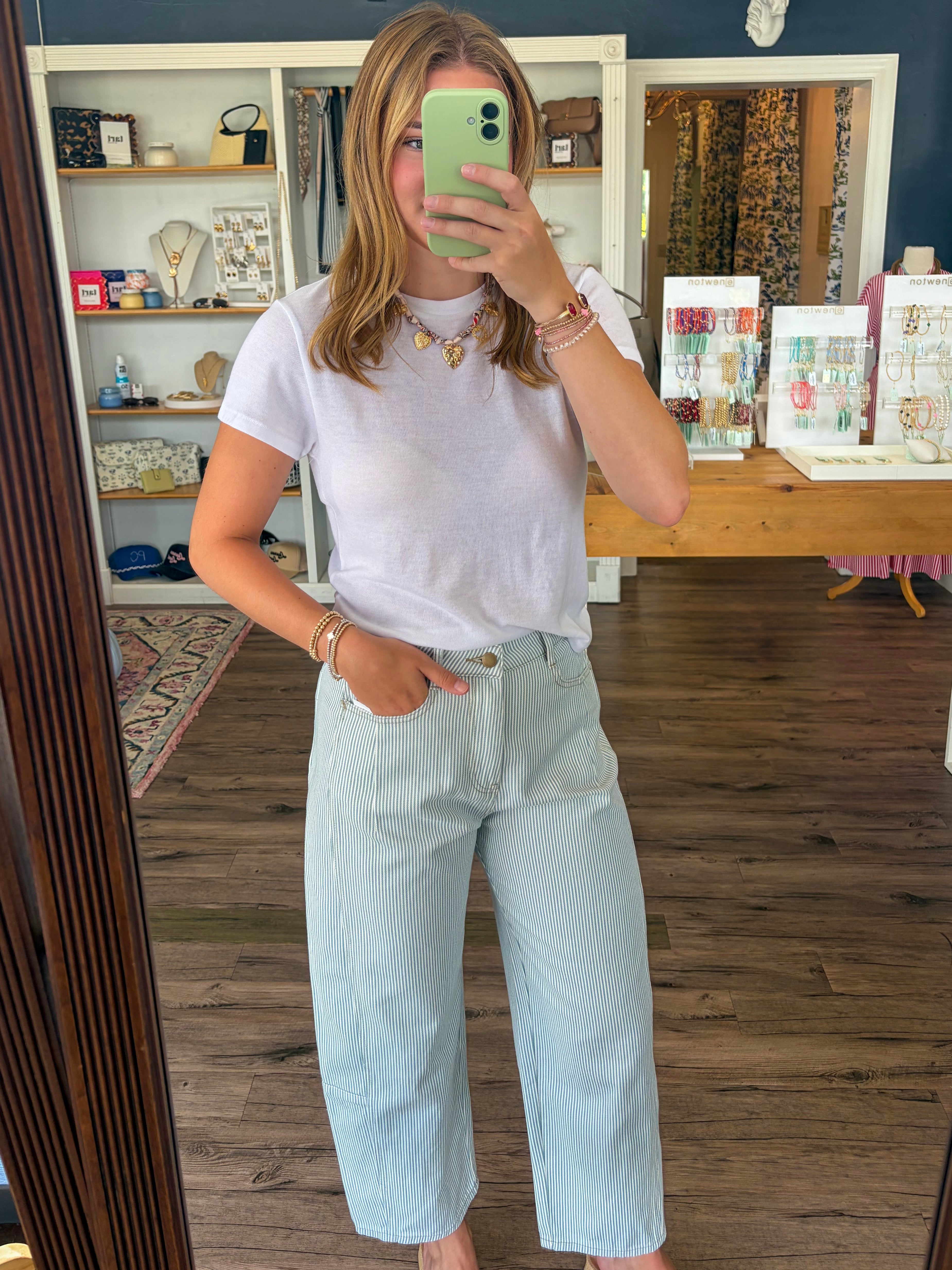 Blue Stripe Barrel Pants