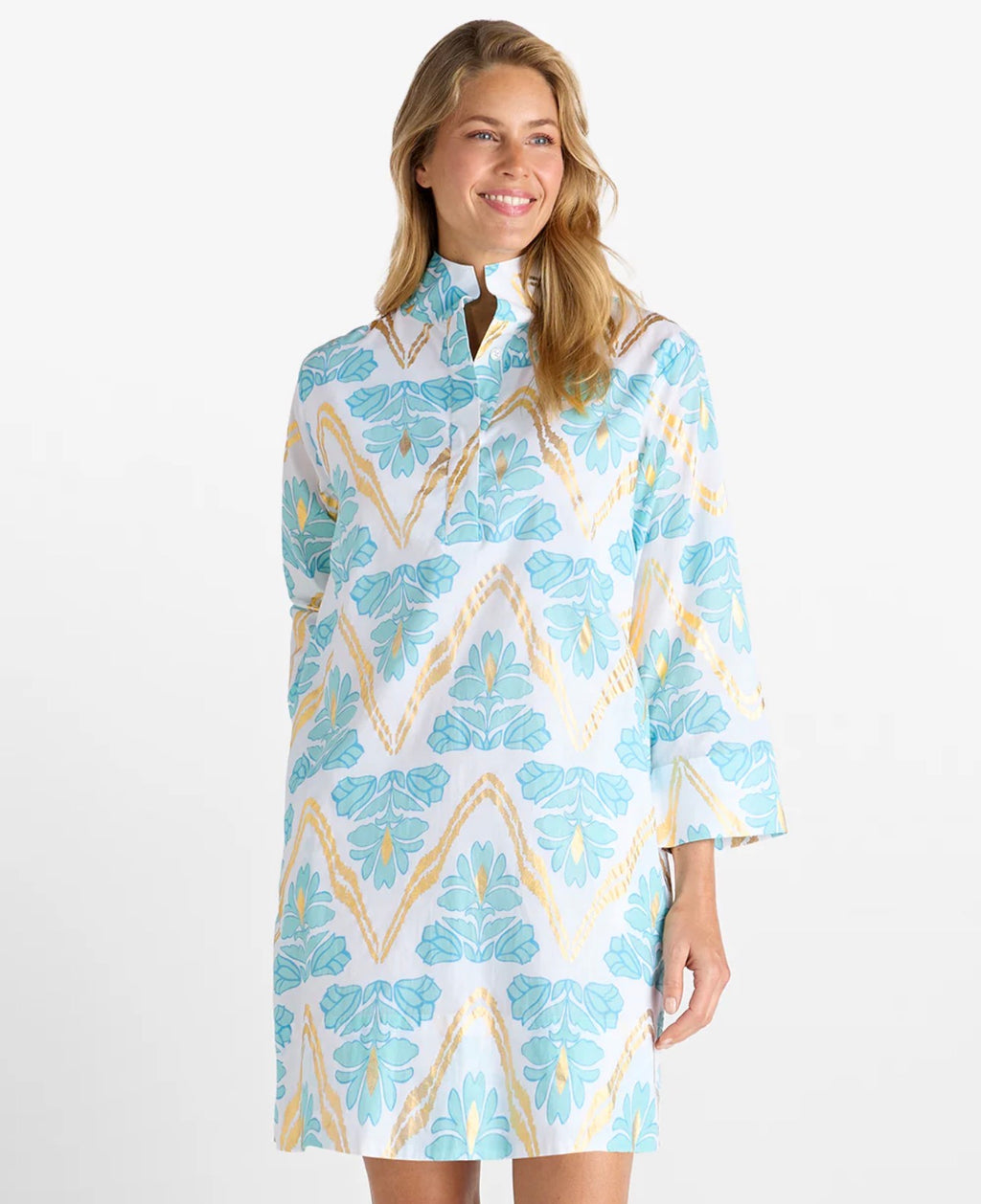 Helen Dress in Gilded Flora Light Aqua