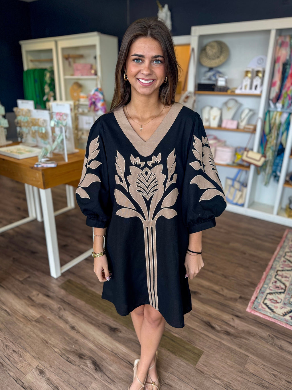 Black and Tan Palm Dress