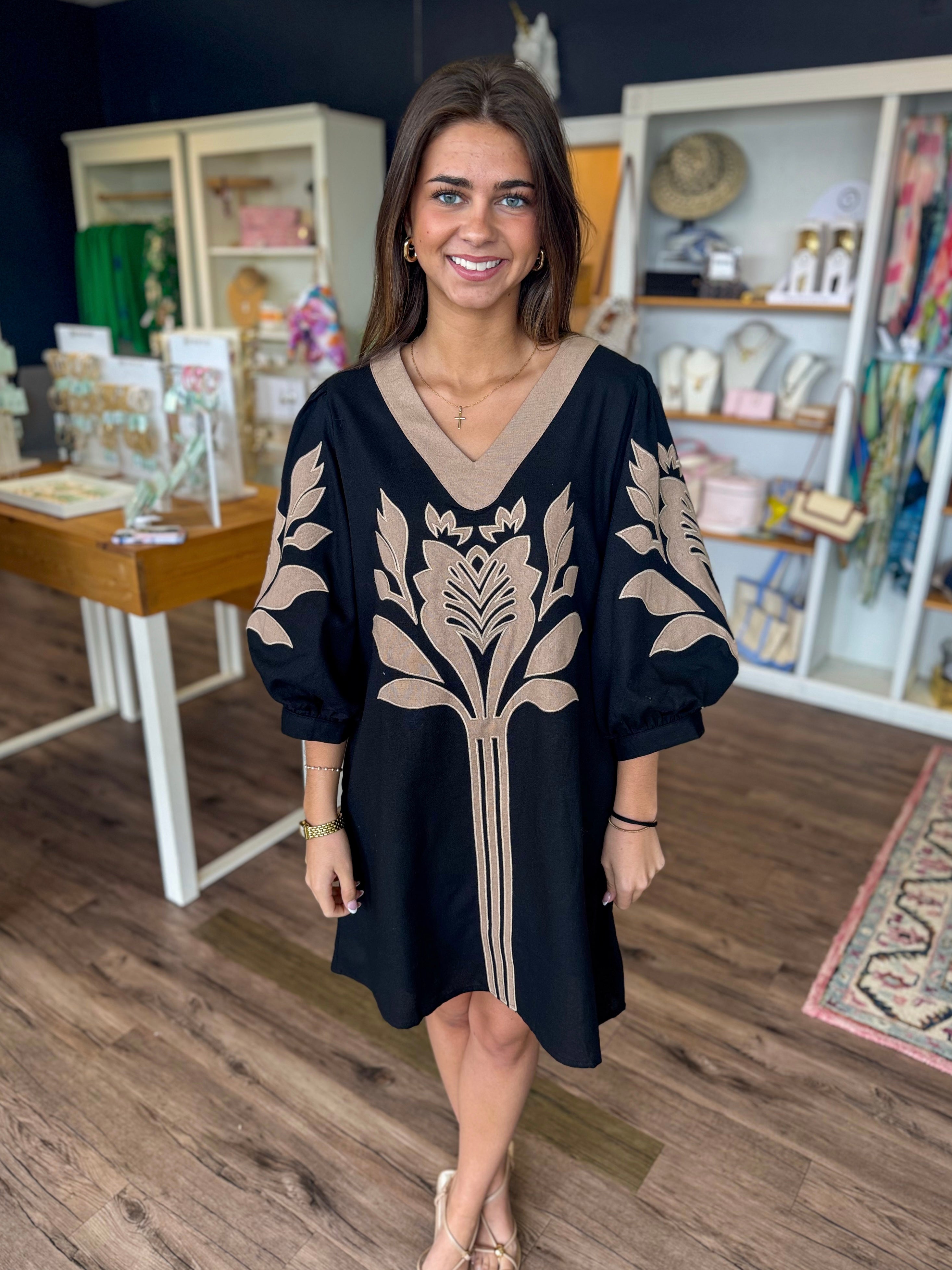 Black and Tan Palm Dress