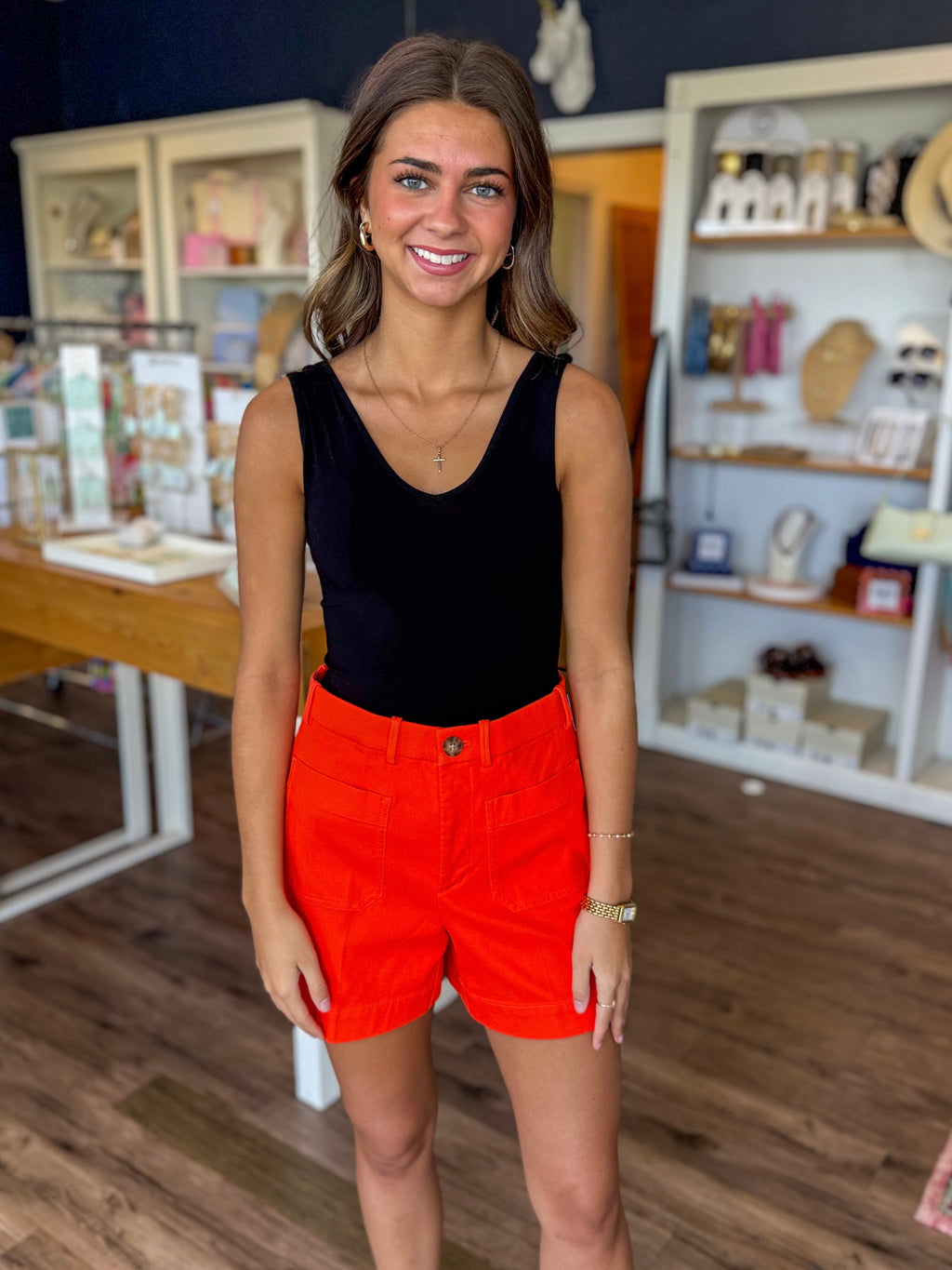 Stretch Twill Short in Sunset Coral