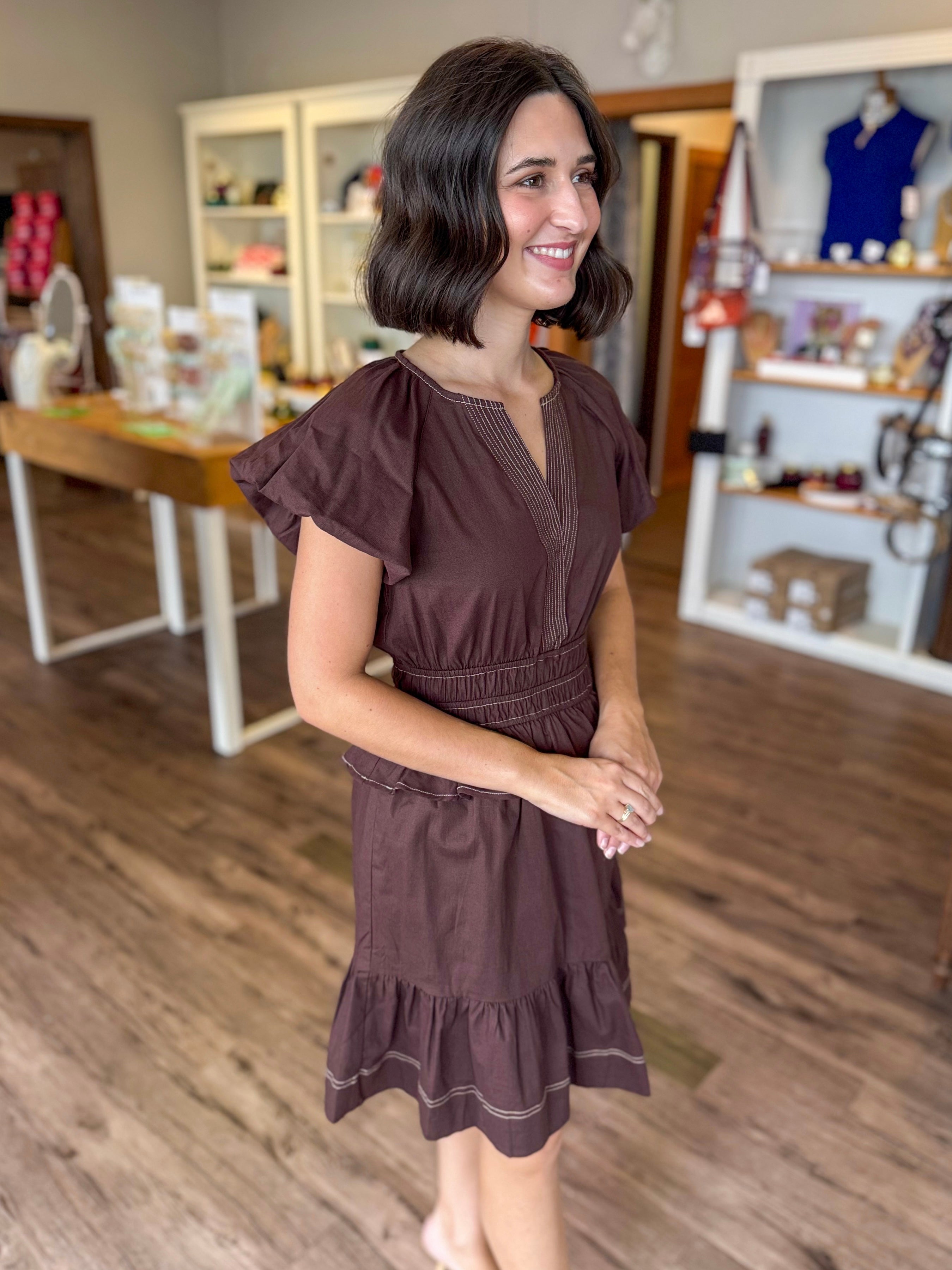 Brown Stitching Dress
