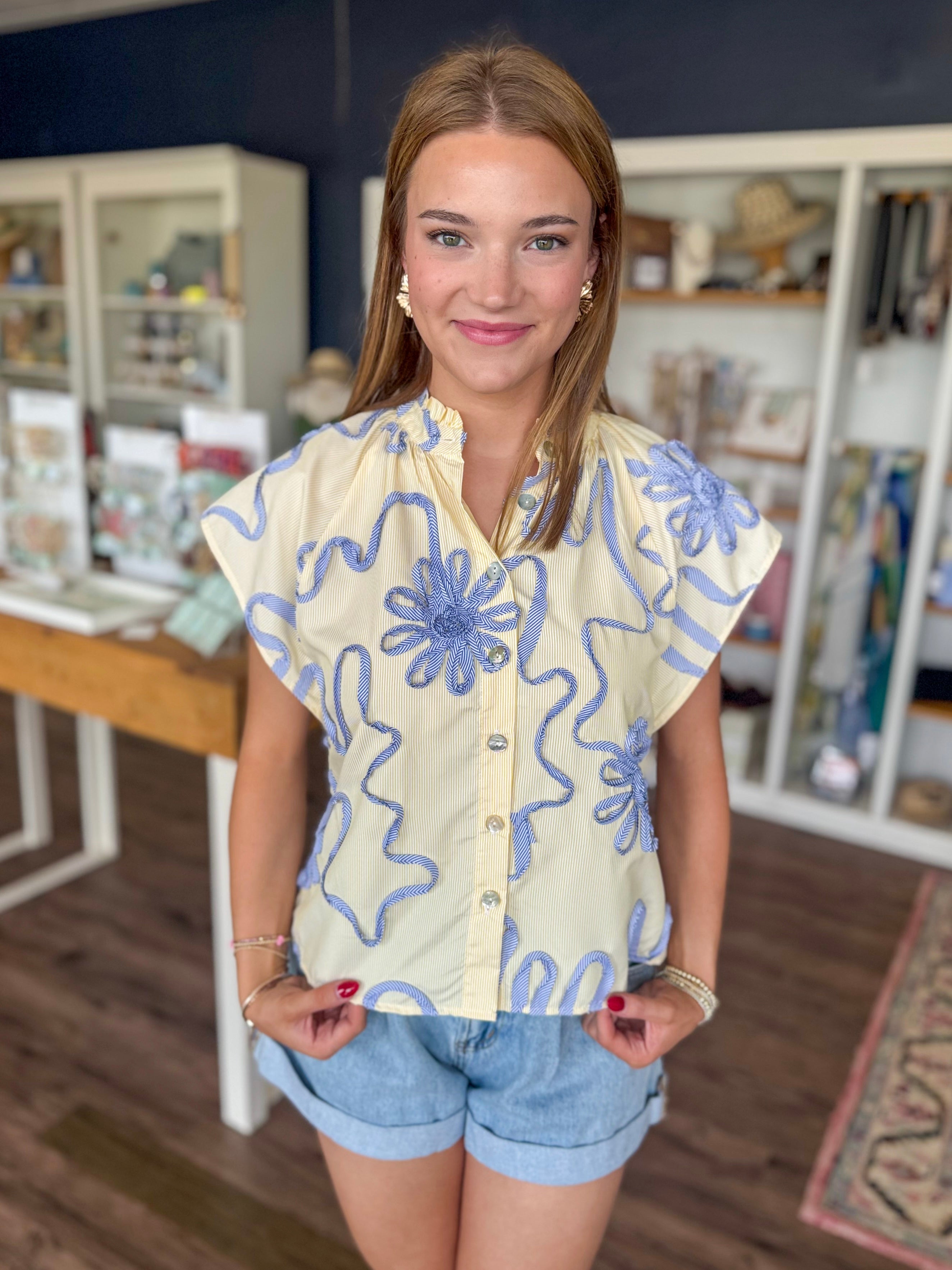 Stripe Floral Ribbon Top