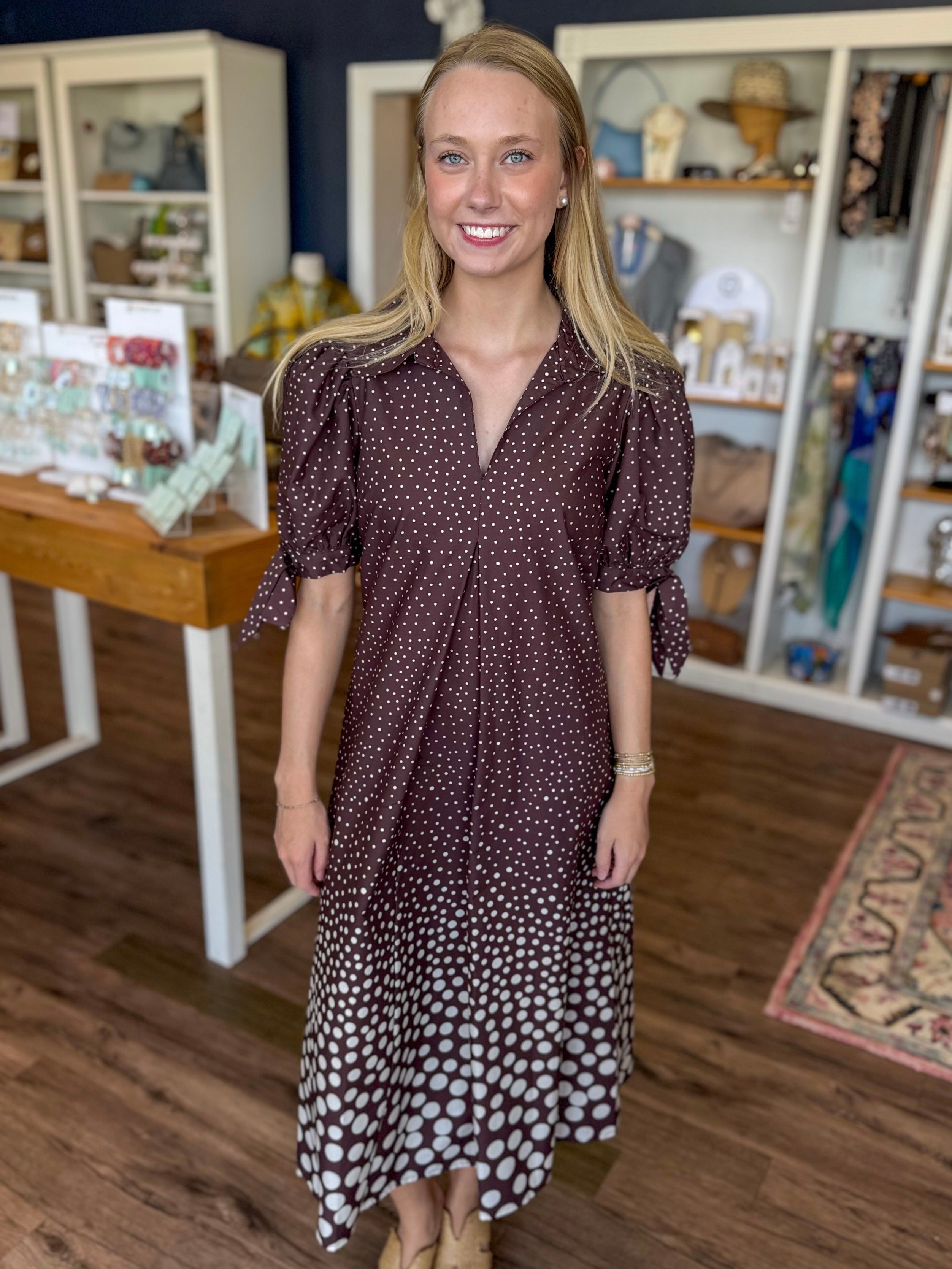 Graduating Dot Brown Dress