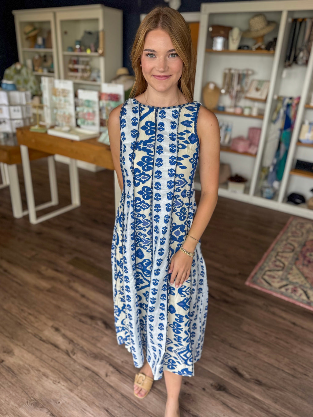 Pattern Play Mixed Media Blue Dress