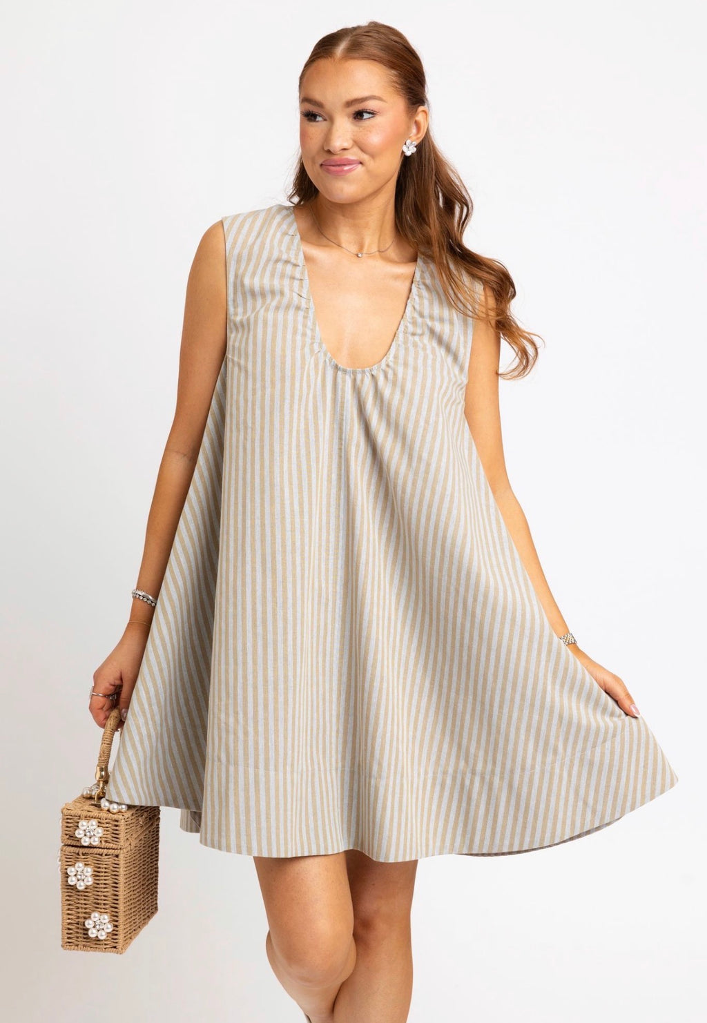 Linen Stripe Scoop Neck Dress