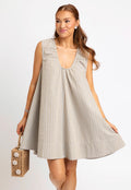 Linen Stripe Scoop Neck Dress