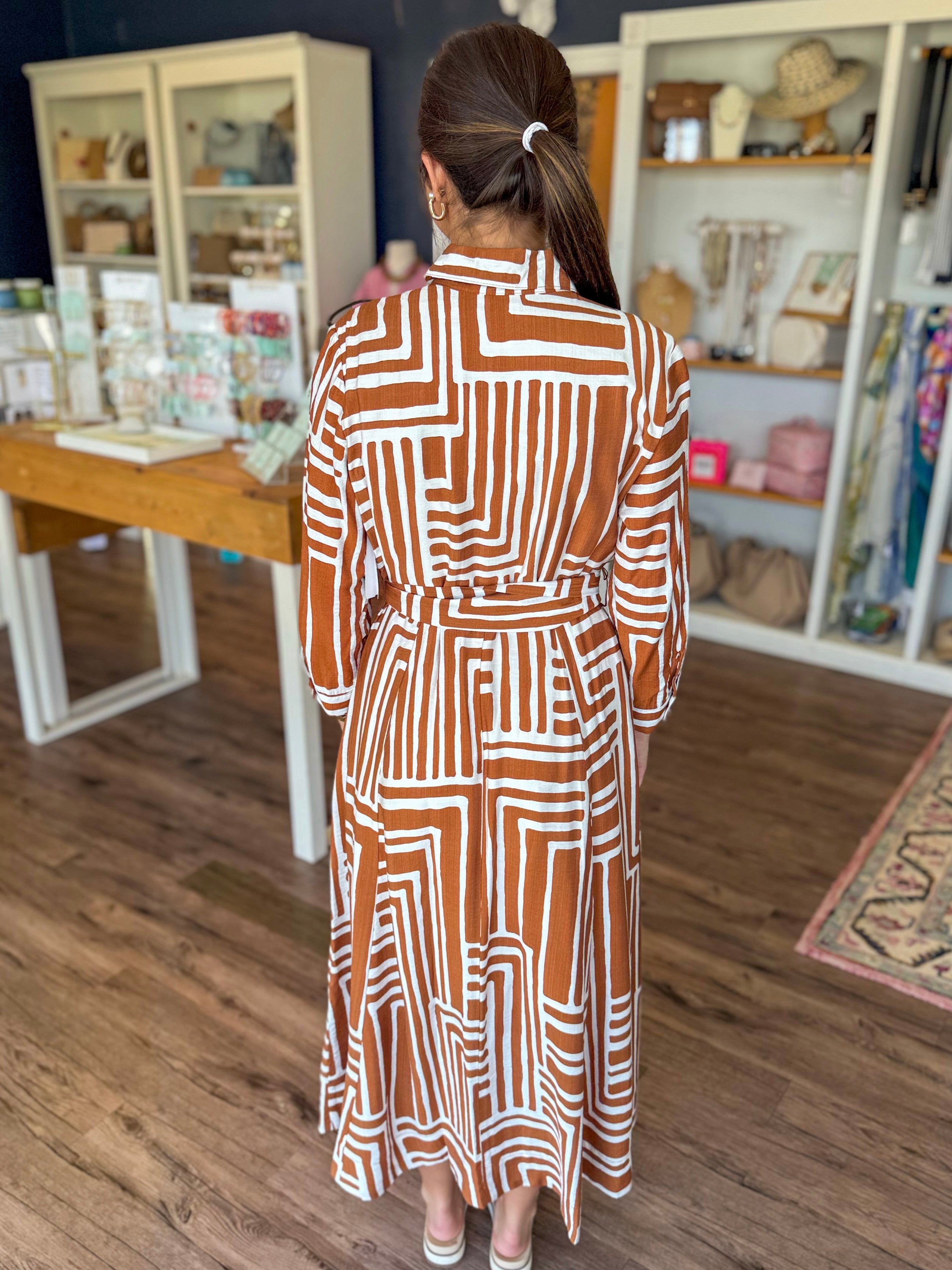 Caramel Stripe Shirt Dress