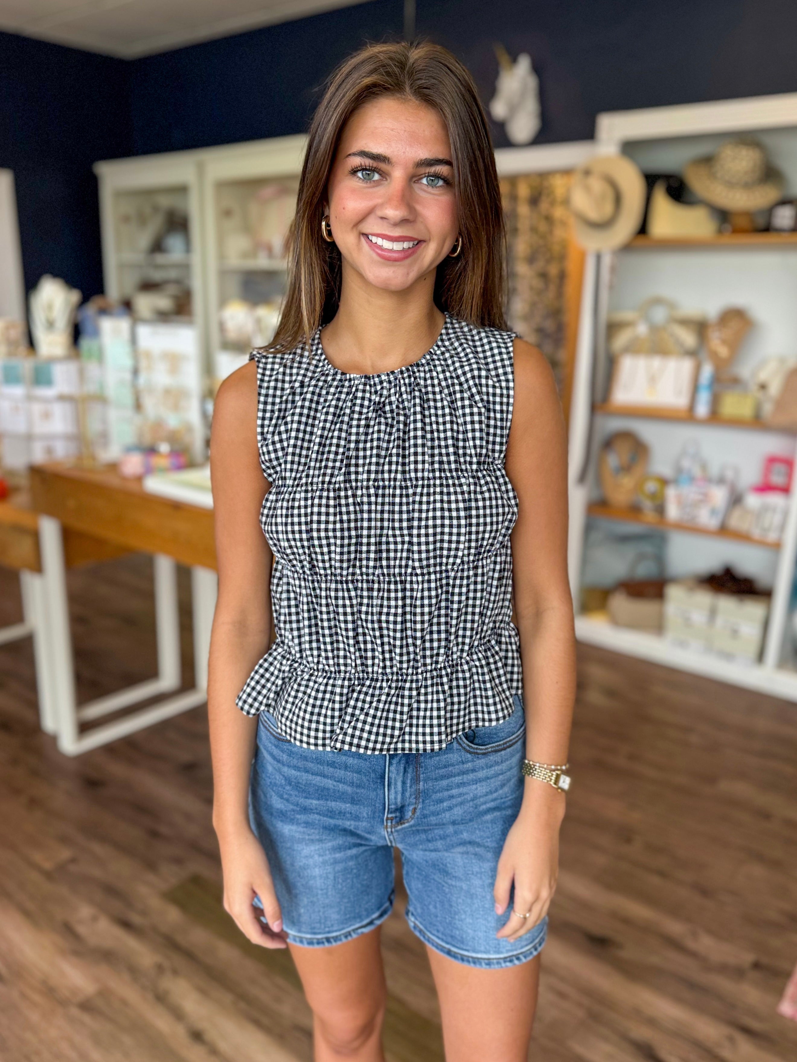 Gingham Cinched Top