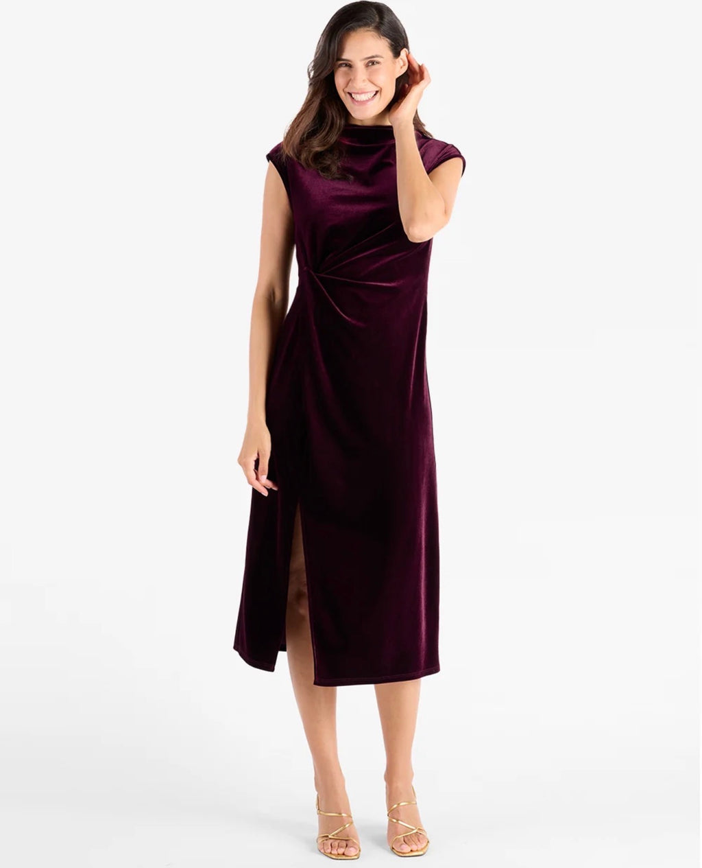Autumn Stretch Velvet Dress in Merlot