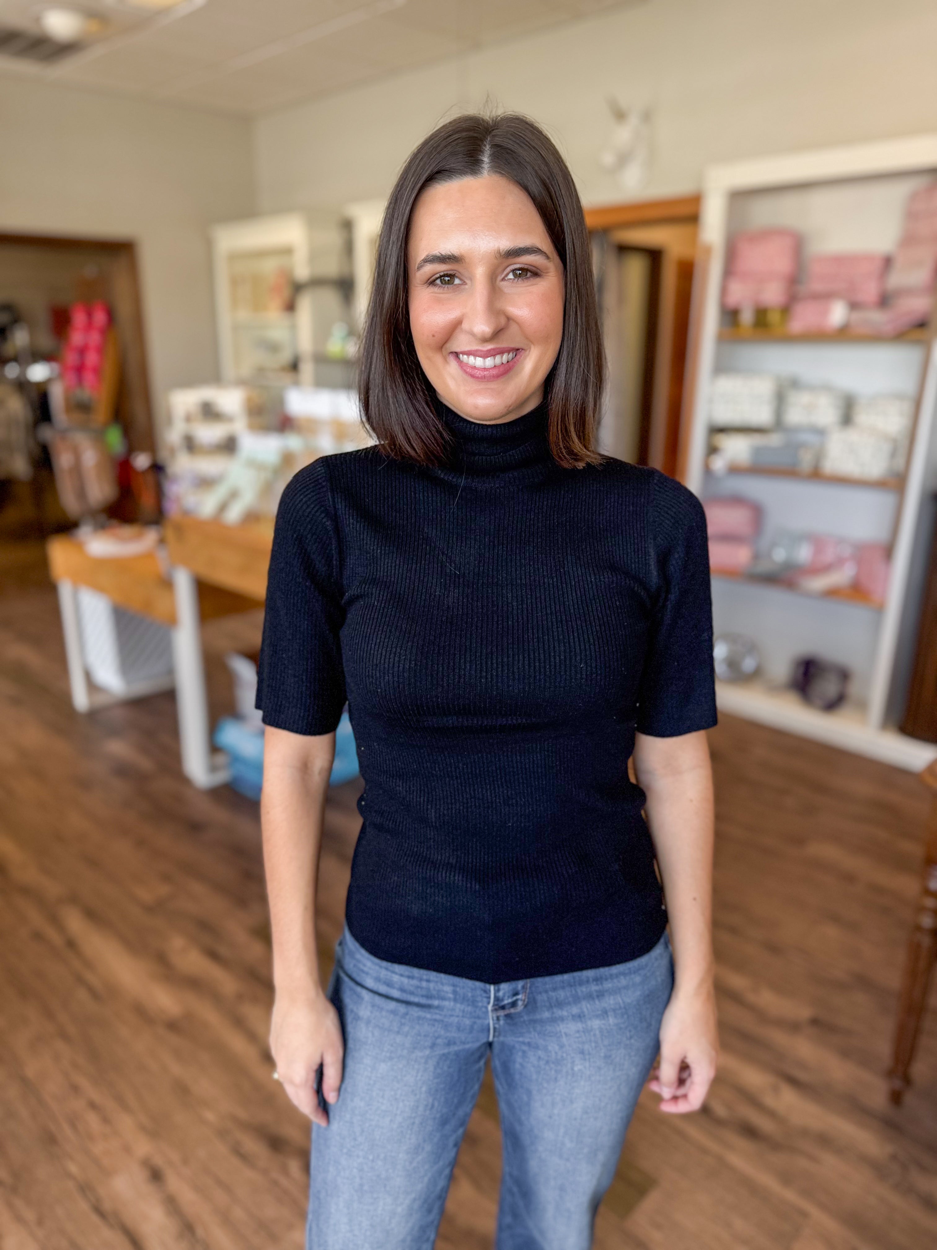 Black Short Sleeve Turtleneck