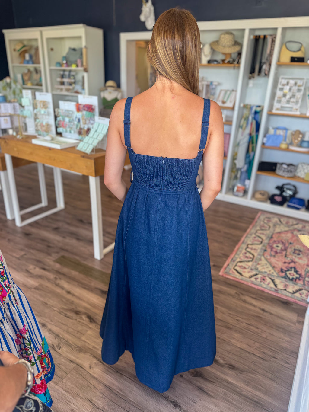 Floral Jacquard Denim Midi Dress