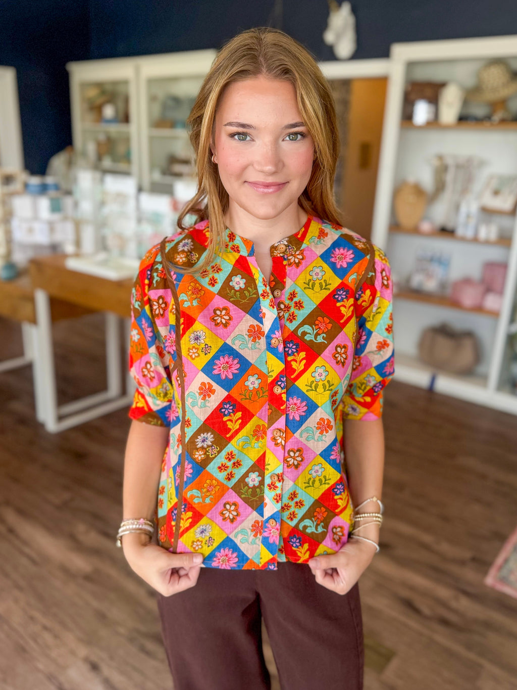 Block Patch Floral Top