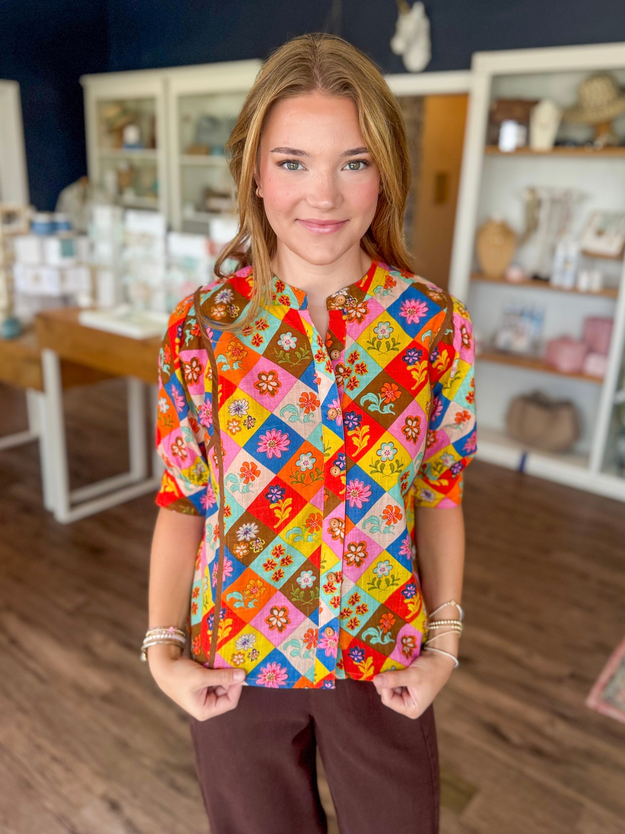 Block Patch Floral Top