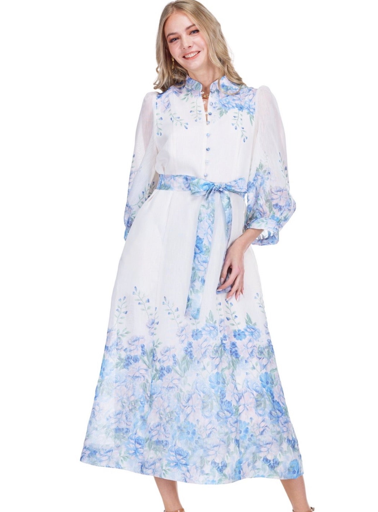 Blue Wildflower Midi Dress