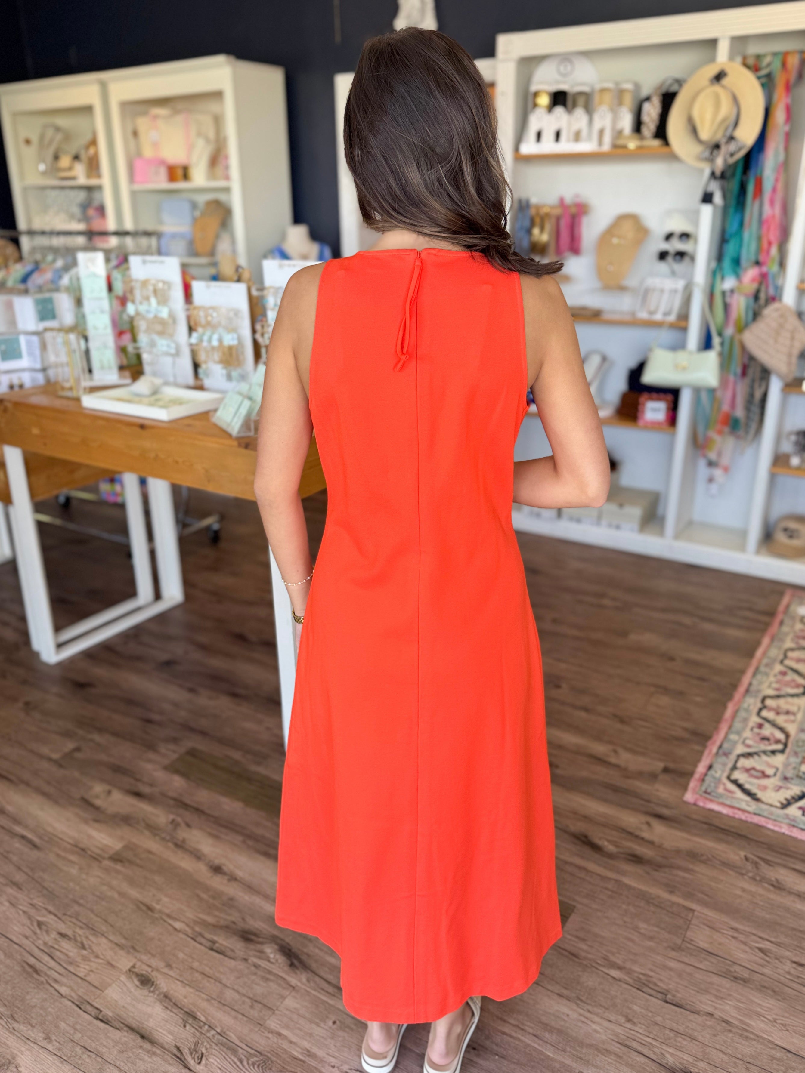 Sunset Coral A Line Midi Dress