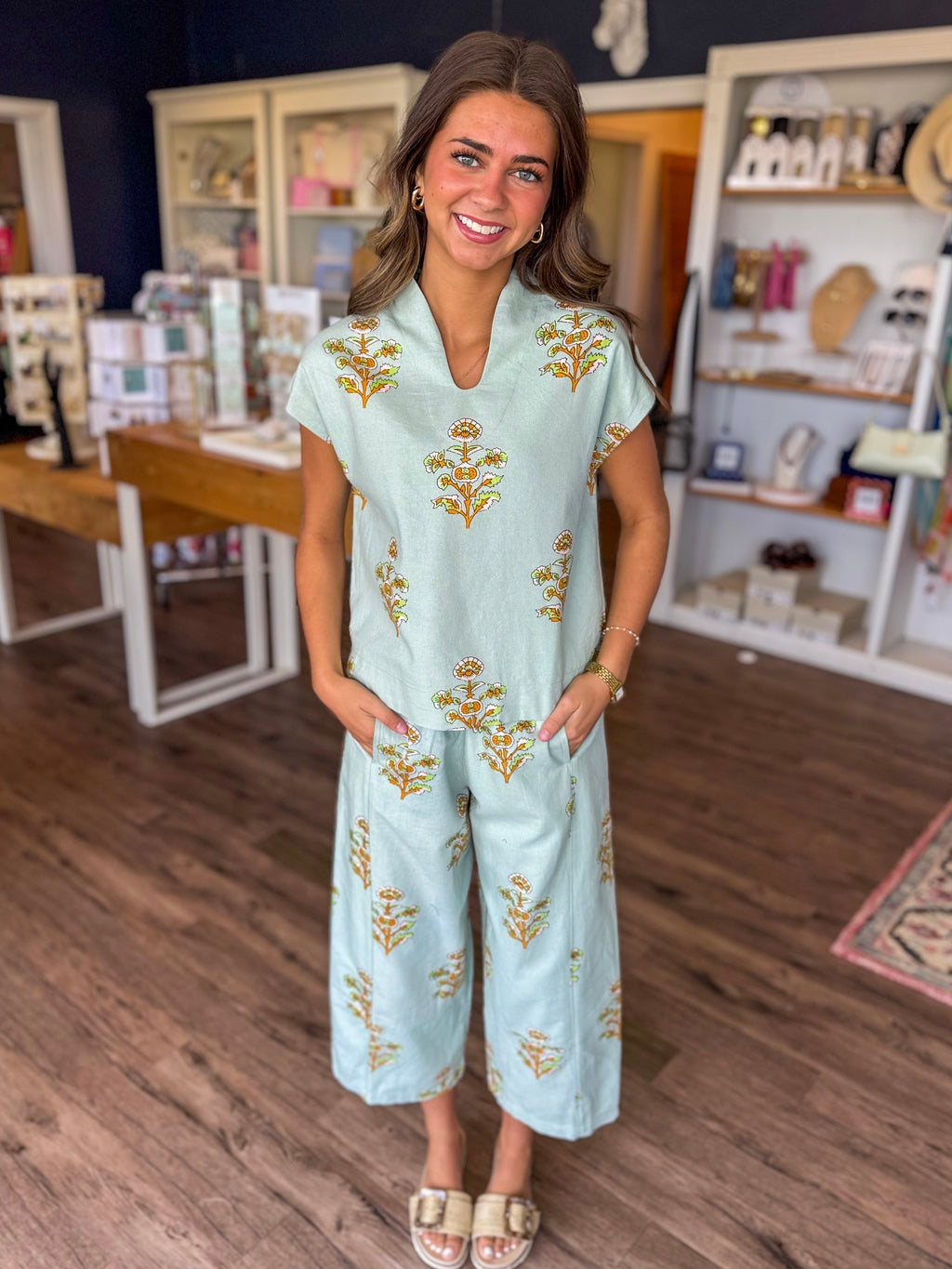 Aqua Printed Popover Top