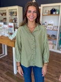 Green Stripe Ruffle Blouse
