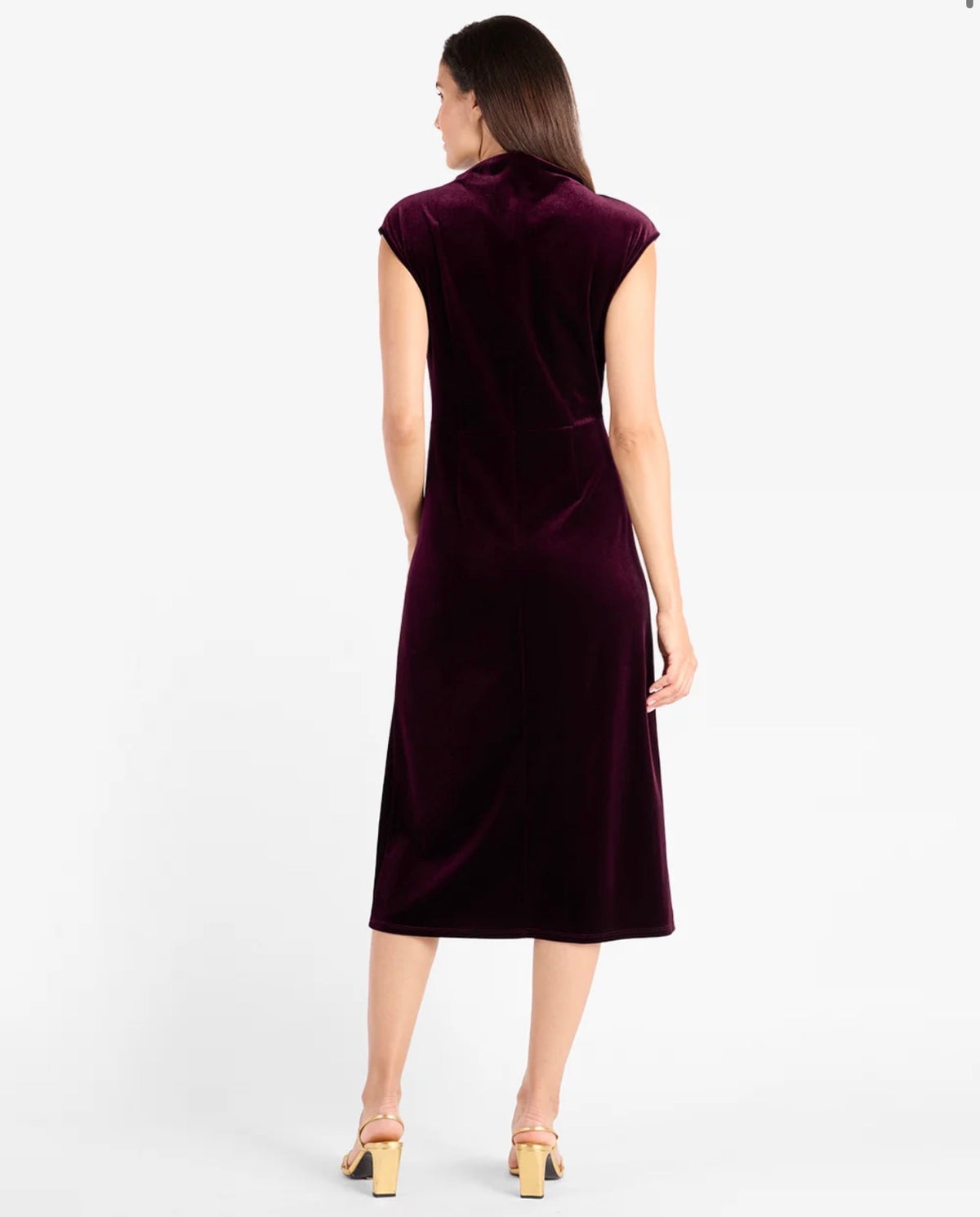 Autumn Stretch Velvet Dress in Merlot