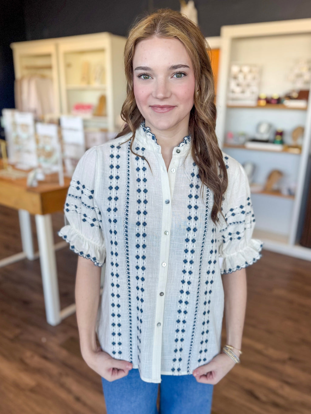 Rows of Dots Navy Blouse