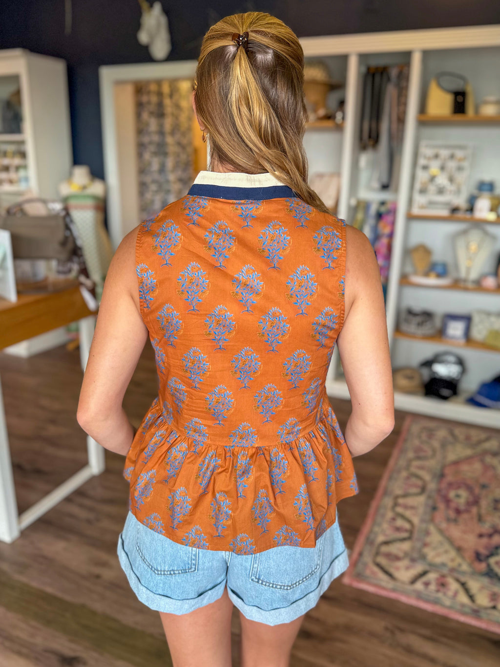 Floral Peplum Top in Rust