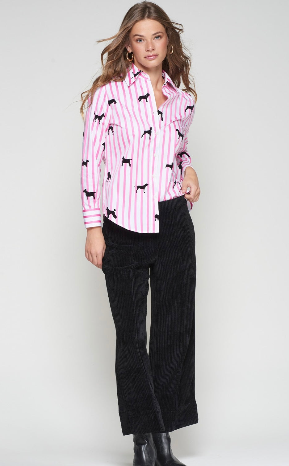 Rosa Stripe Dog Print Blouse
