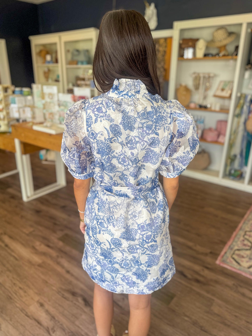Indigo Flower Collar Chemise Dress