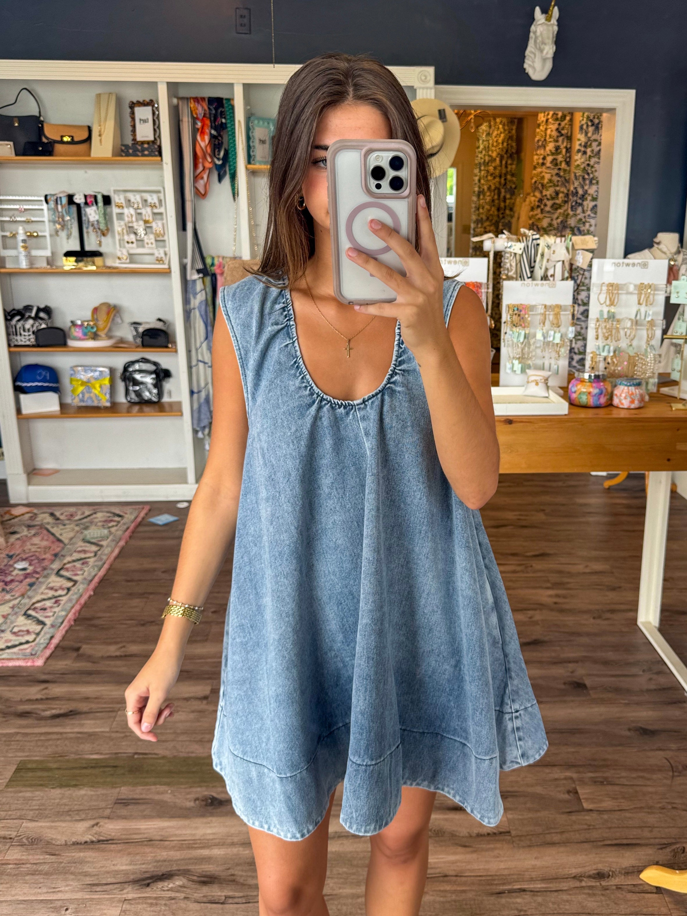 Denim Scoop Neck Dress