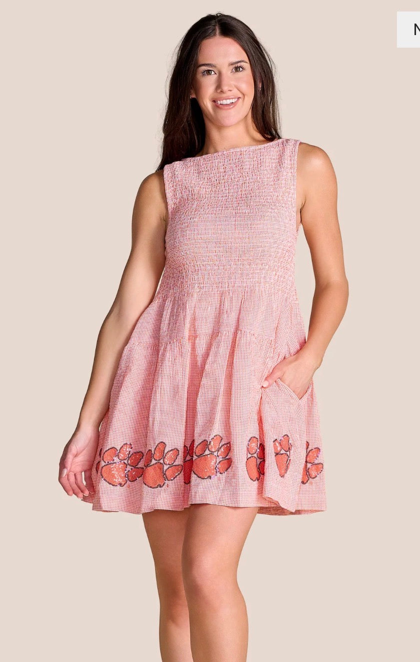 The Good Sport Seersucker Dress in Clemson