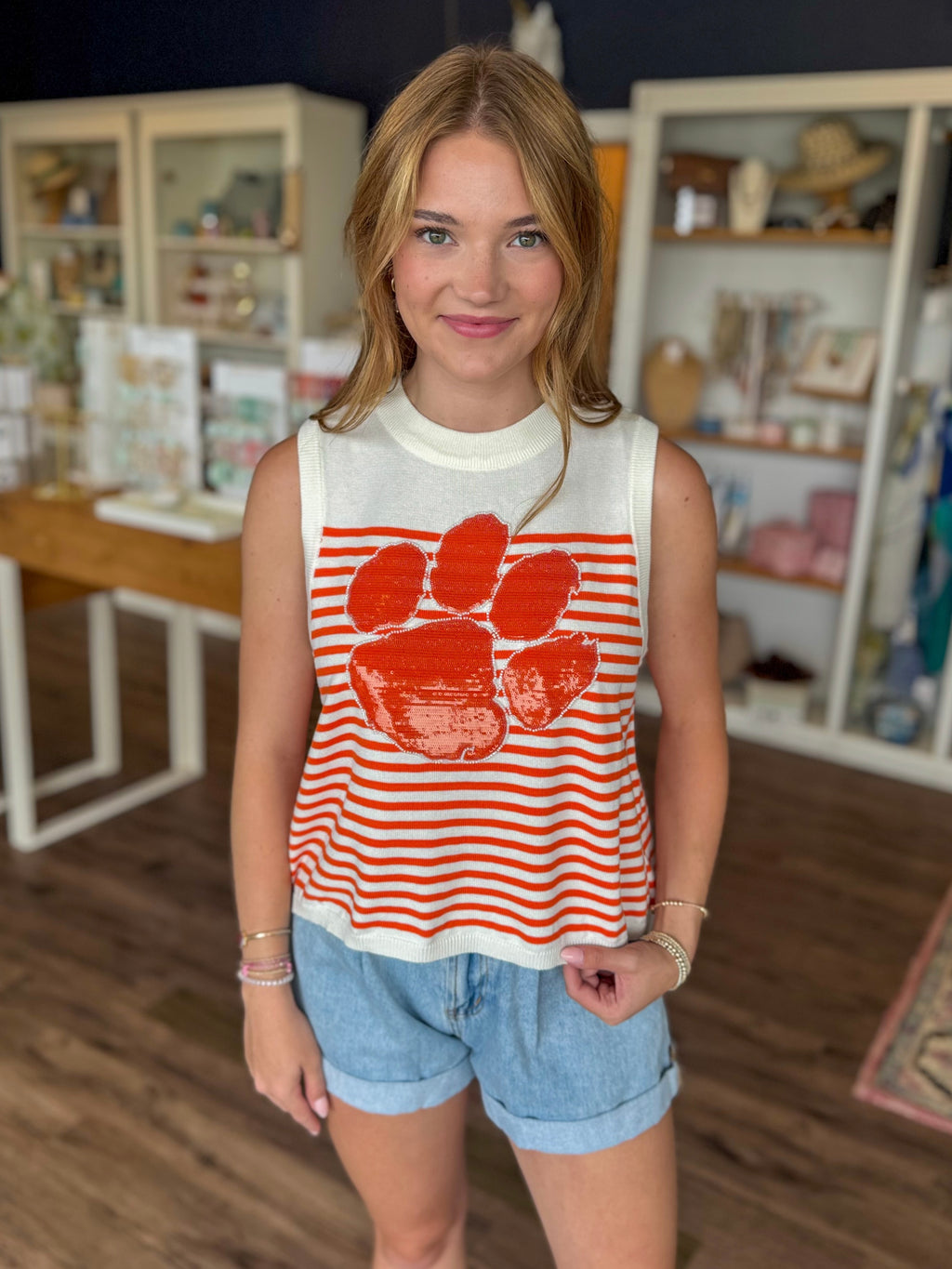 Clemson Paw Stripe Knit Top