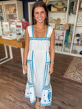 Blue and White Gauze Embroidered Sundress