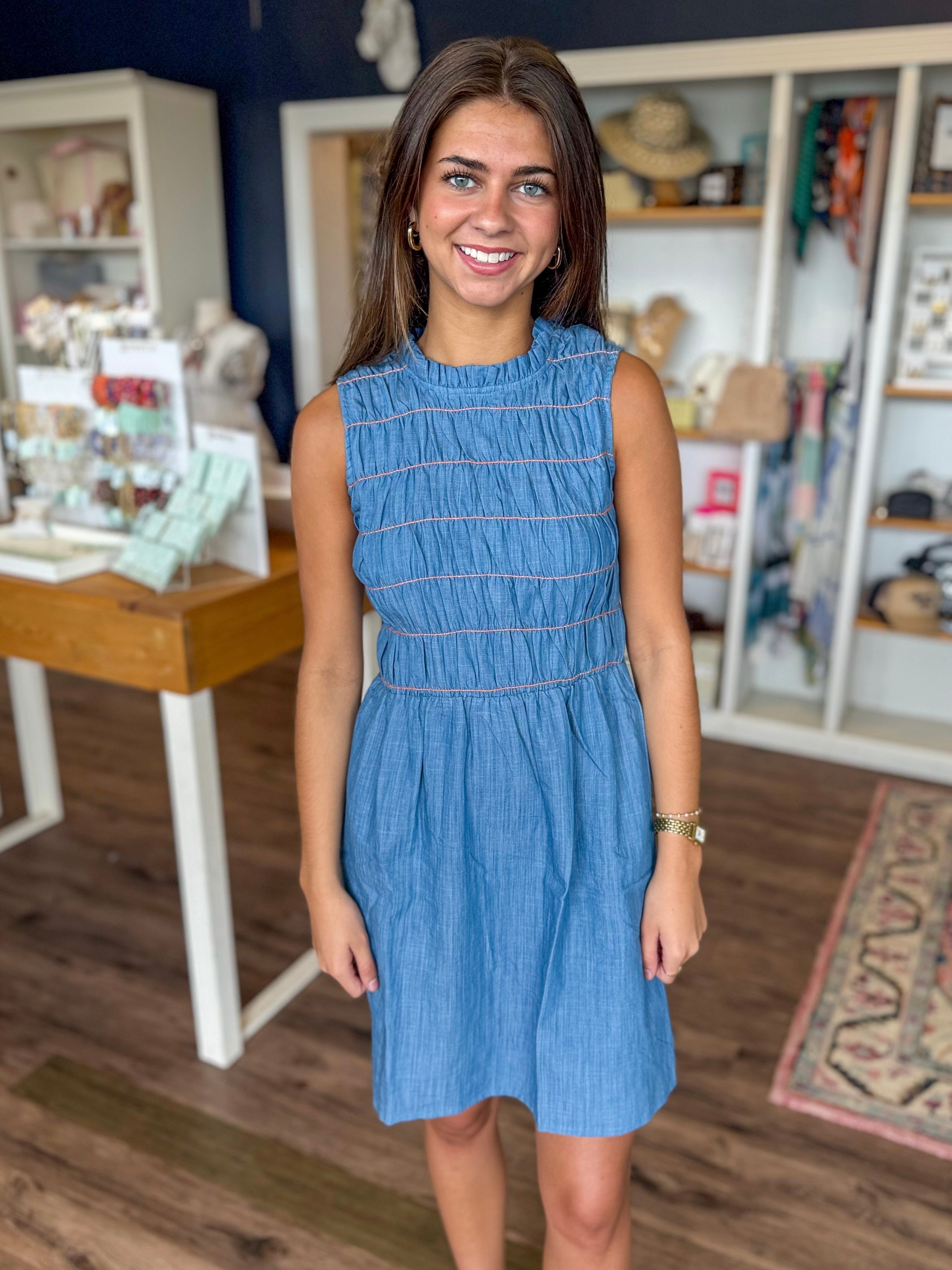 Denim Ruched Mini Dress