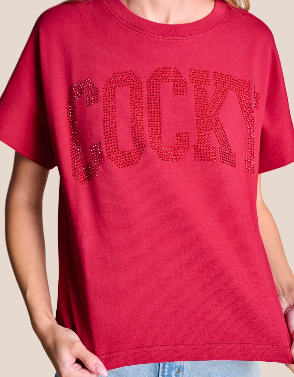 The MVP Rhinestone Tee in Cocky