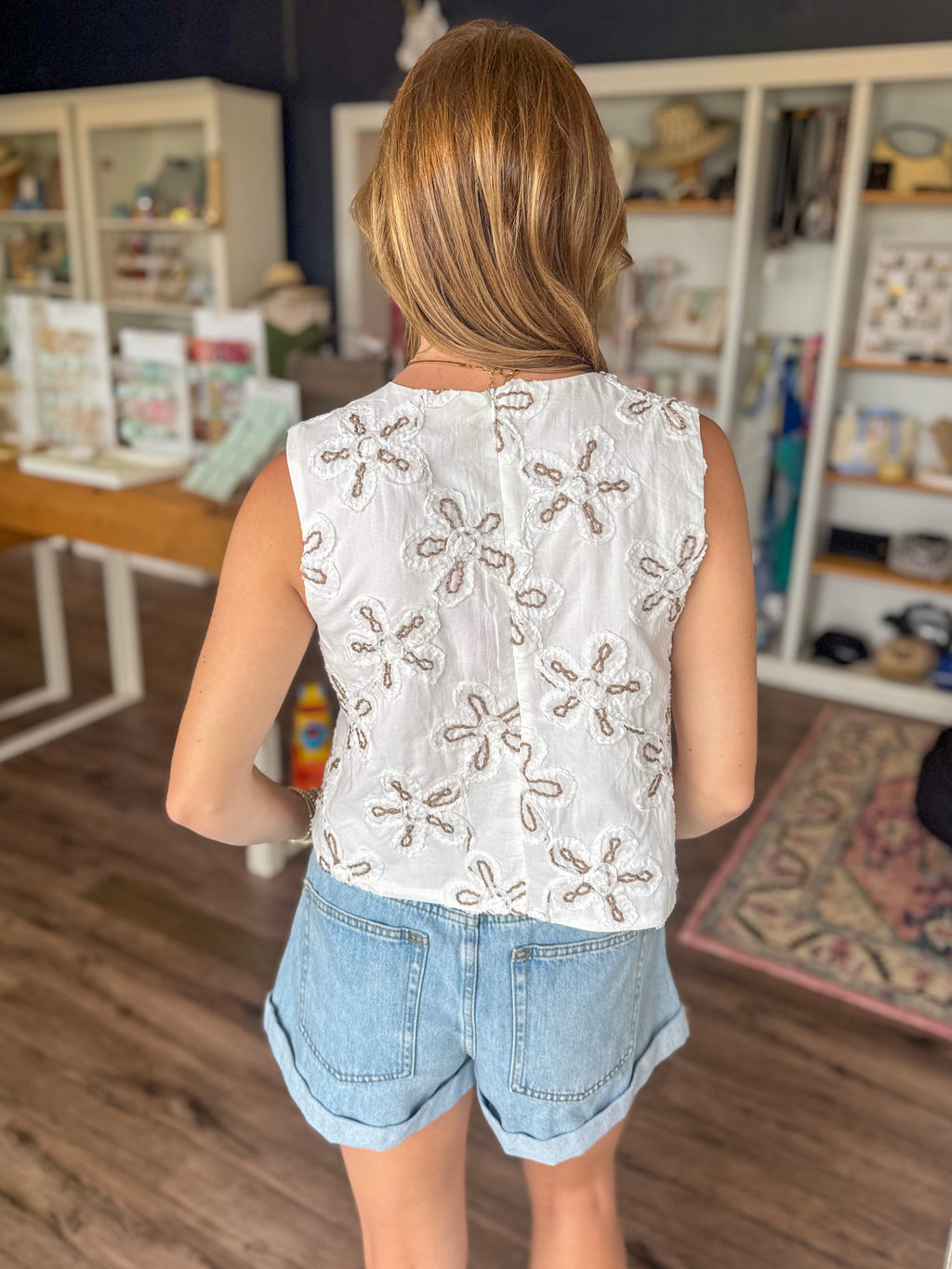 White and Brown Floral Tank